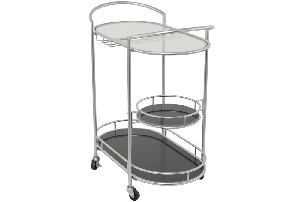 Silver 3-Tier Metal Rolling Bar Cart 2 Silver 3-Tier Metal Rolling Bar Cart - Image 2
