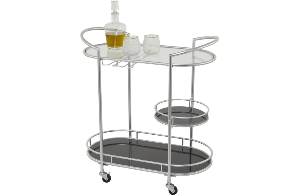 Silver 3-Tier Metal Rolling Bar Cart 1 Silver 3-Tier Metal Rolling Bar Cart