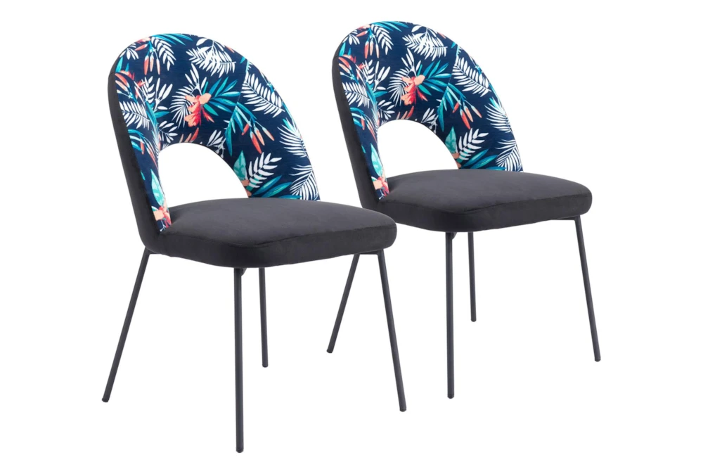 Black And Tropical Print Dining Chair Set Of 2