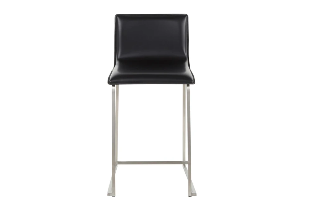 Cara Brushed Stainless And Black Faux Leather Counter Stool Set Of 2 2 Cara Brushed Stainless And Black Faux Leather Counter Stool Set Of 2 - Image 2