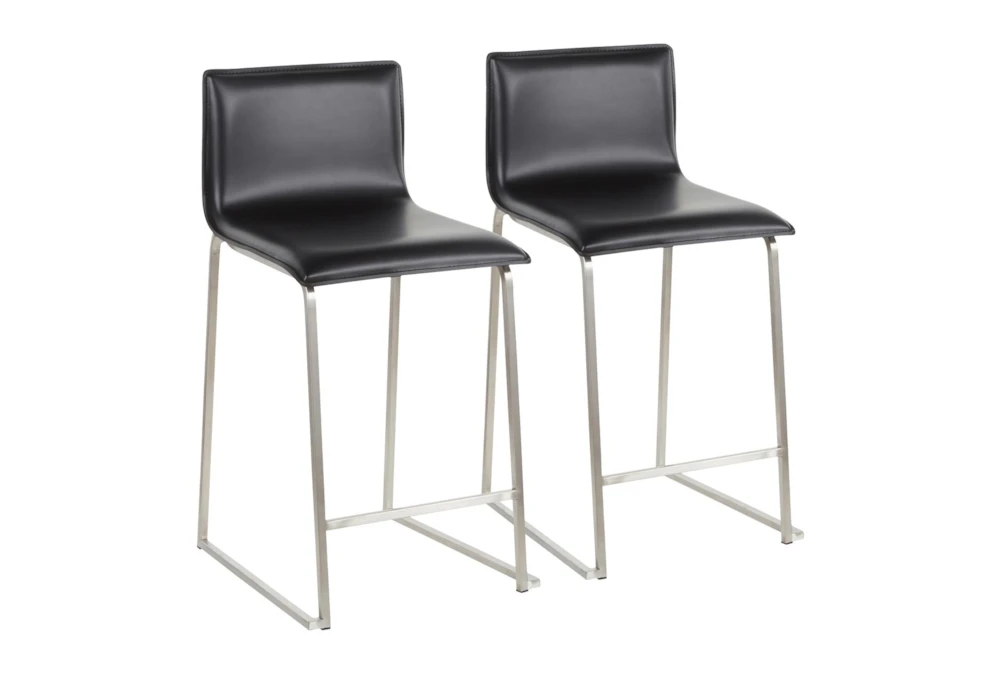Cara Brushed Stainless And Black Faux Leather Counter Stool Set Of 2 1 Cara Brushed Stainless And Black Faux Leather Counter Stool Set Of 2