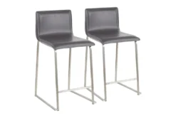 Cara Brushed Stainless And Grey Faux Leather Counter Stool Set Of 2