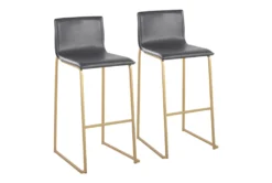 Cara Gold Steel And Grey Faux Leather Bar Stool Set Of 2