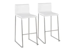 Cara Stainless Steel And White Faux Leather Bar Stool Set Of 2