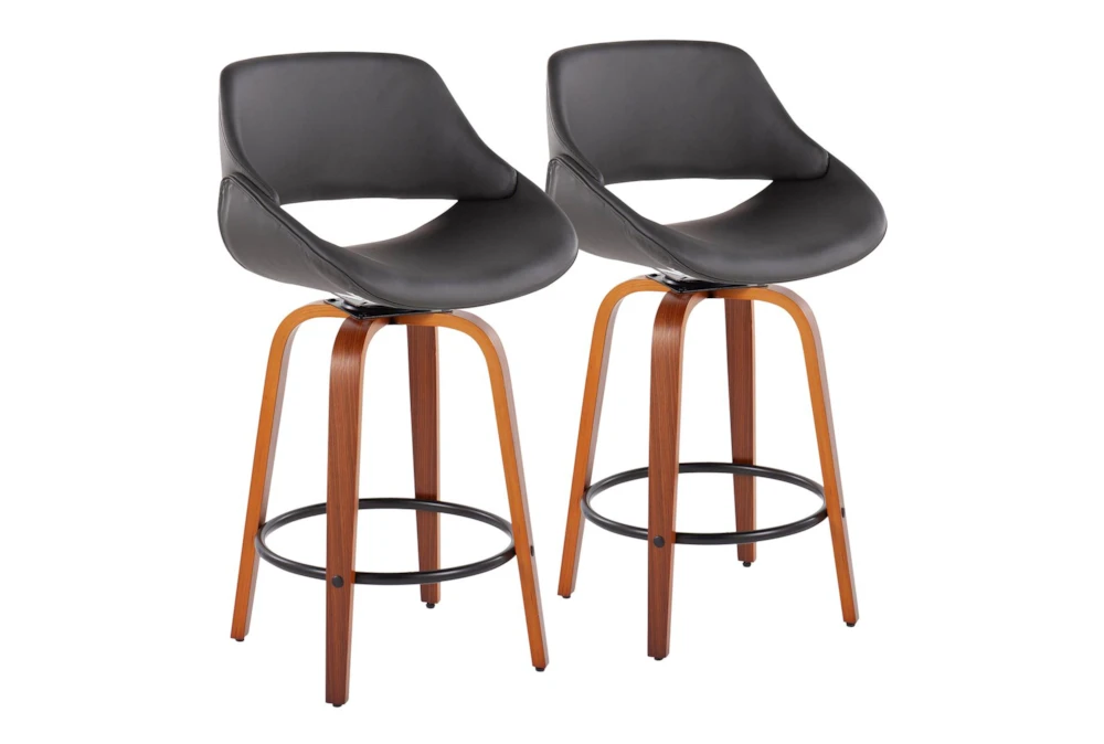 Rizzi Walnut And Grey Faux Leather Counter Stool Set Of 2 1 Rizzi Walnut And Grey Faux Leather Counter Stool Set Of 2