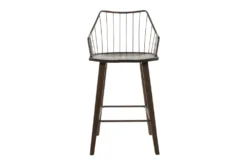 Walter Dark Walnut Wood And Brown Metal Counter Stool -KitchenCraft Store 314412 brown wood counter height stool front 02