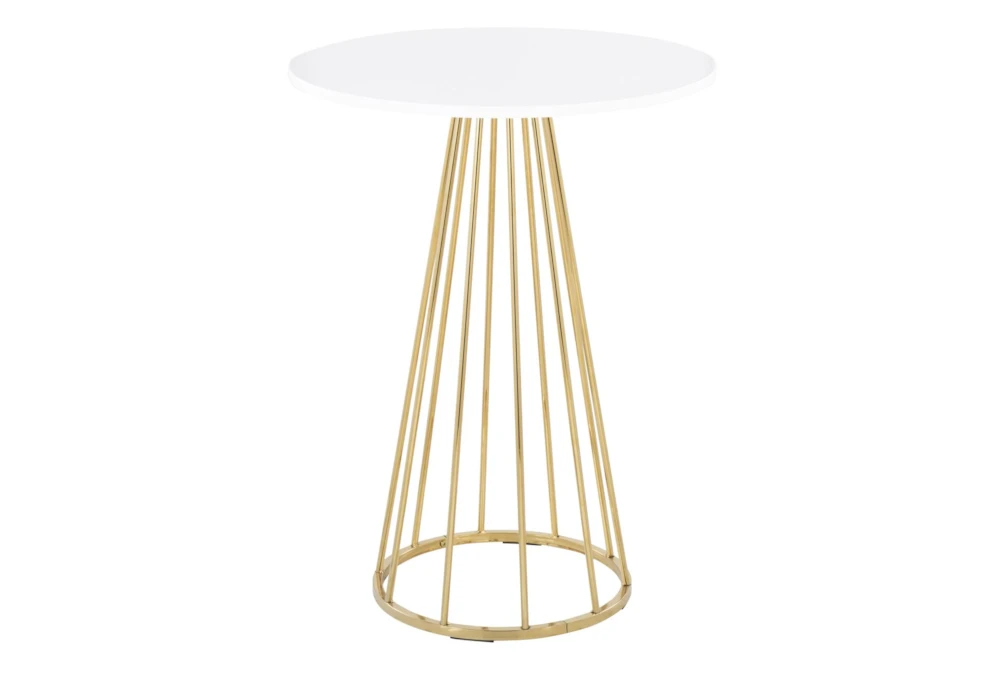 Emma Gold Steel Pedestal Base And White Wood 27" Counter Table 1 Emma Gold Steel Pedestal Base And White Wood 27" Counter Table