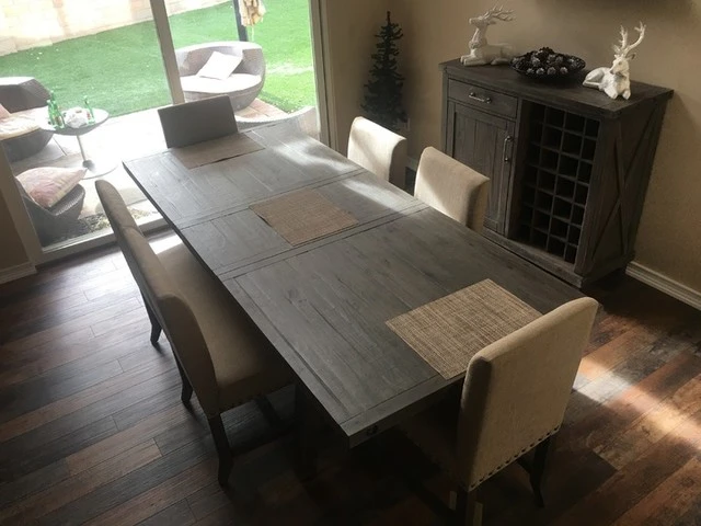 Jaxon Grey 76-96" Extension Dining With Bench + Upholstered Chair Set For 6 6 Jaxon Grey 76-96" Extension Dining With Bench + Upholstered Chair Set For 6 - Image 6